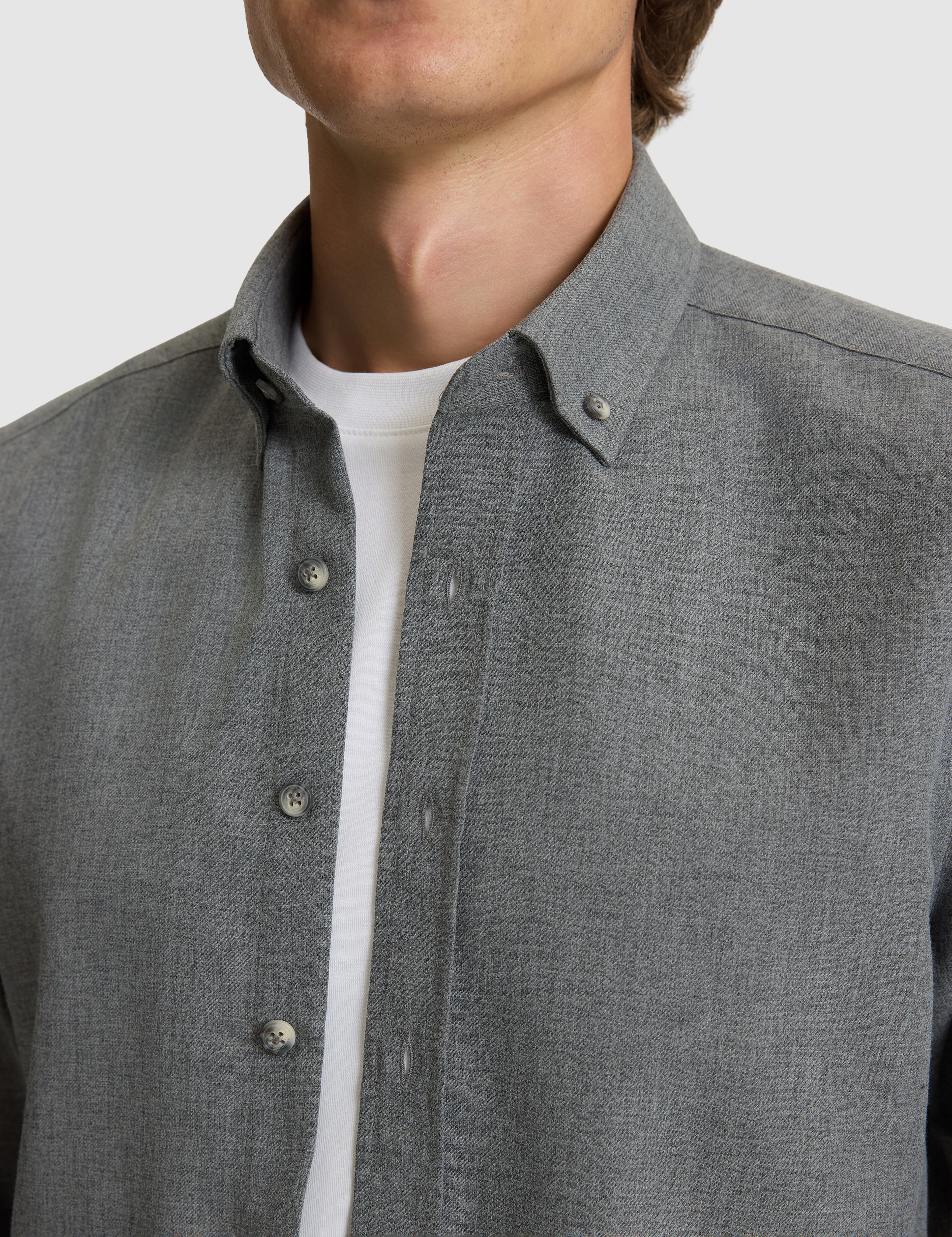 Gri Flanel Dokulu Slim Fit Uzun Kollu Gömlek - Image 6