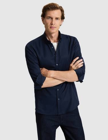 Lacivert Mikro Desenli Slim Fit Uzun Kollu Gömlek