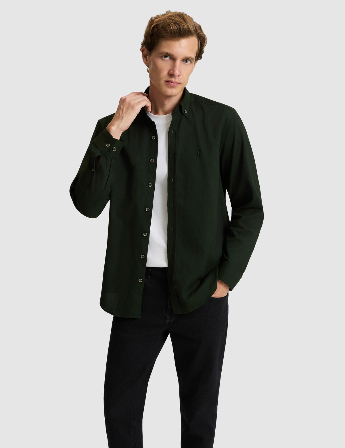 Haki Regular Fit Uzun Kollu Gömlek