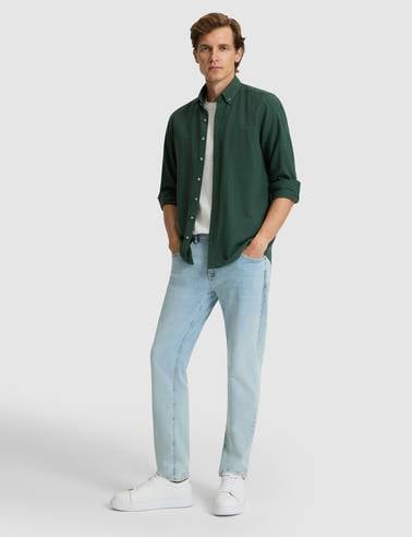 Yeşil Flanel Dokulu Slim Fit Uzun Kollu Gömlek