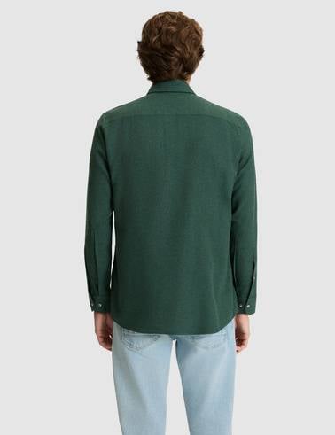 Yeşil Flanel Dokulu Slim Fit Uzun Kollu Gömlek