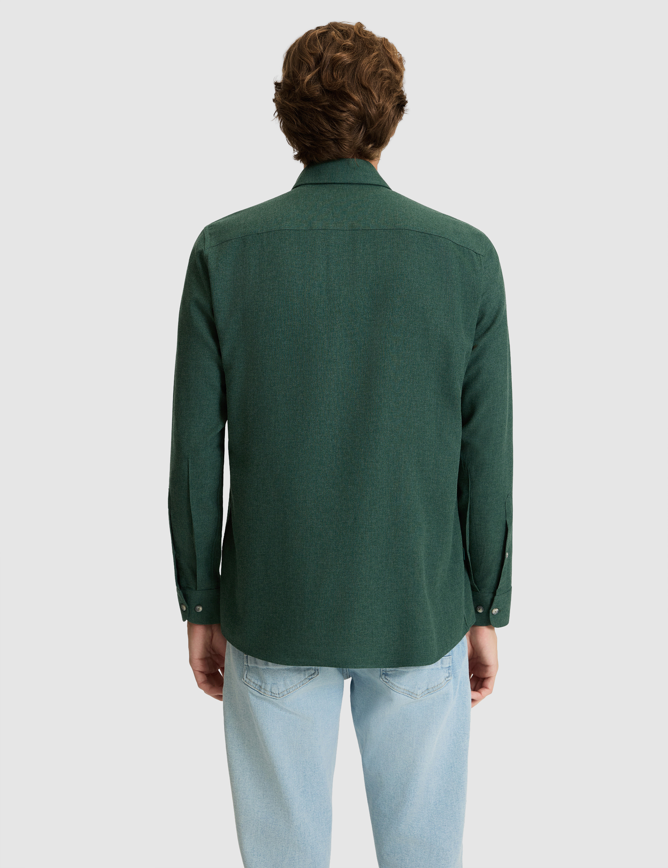 Yeşil Flanel Dokulu Slim Fit Uzun Kollu Gömlek - 50316751051