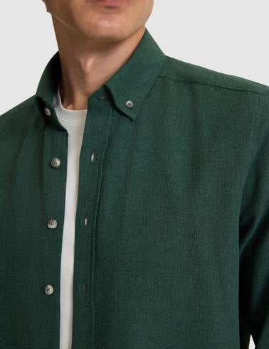 Yeşil Flanel Dokulu Slim Fit Uzun Kollu Gömlek