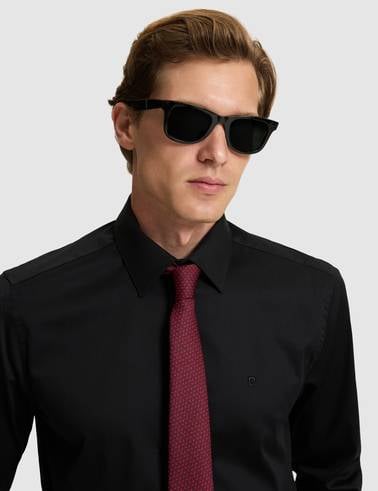 Siyah Slim Fit Uzun Kollu Basic Gömlek