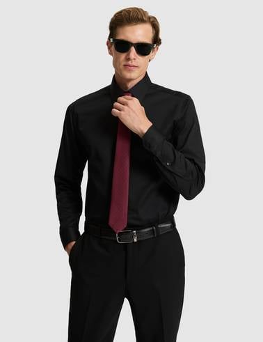 Siyah Slim Fit Uzun Kollu Basic Gömlek