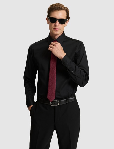 Siyah Slim Fit Uzun Kollu Basic Gömlek
