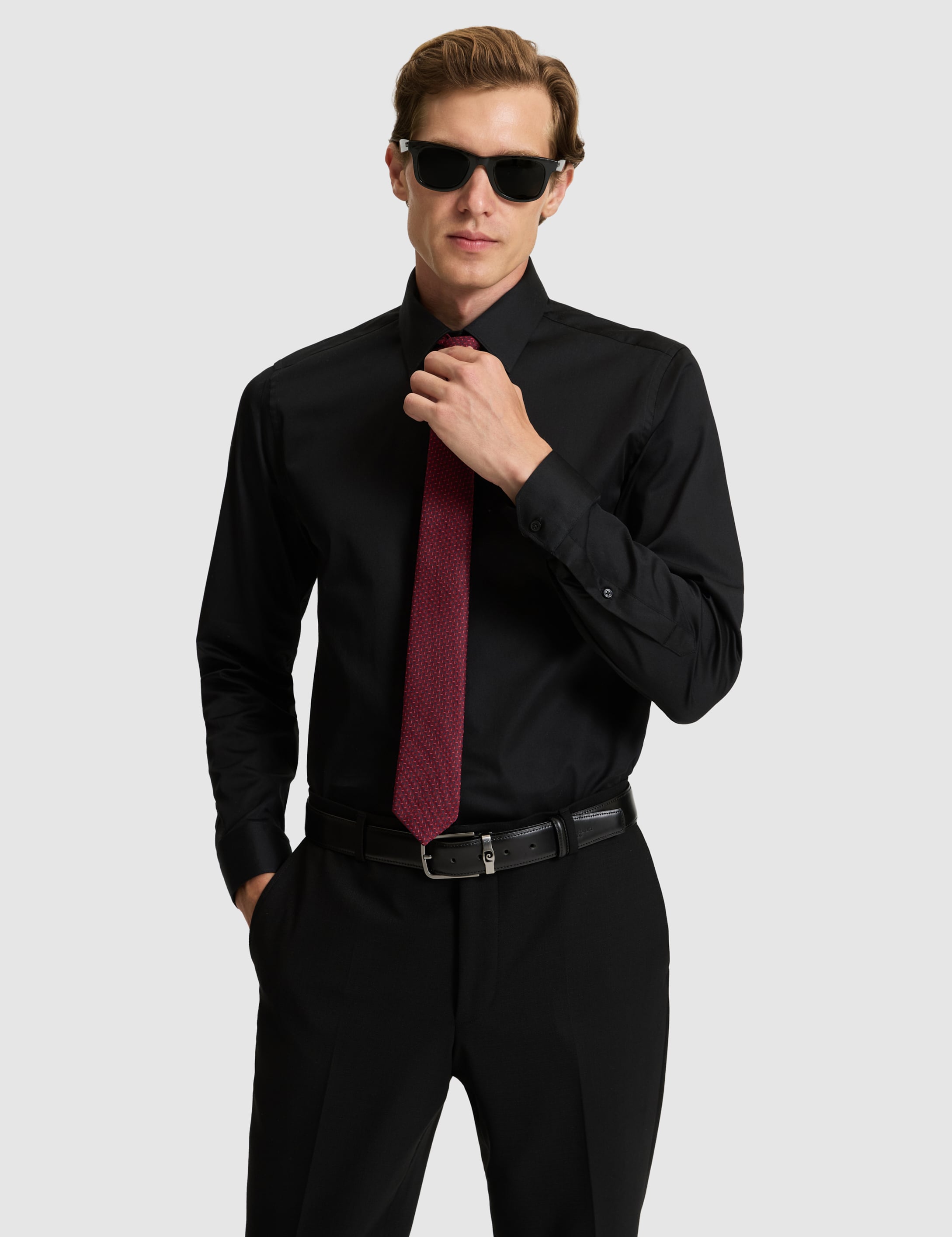 Siyah Slim Fit Uzun Kollu Basic Gömlek - 50328765038