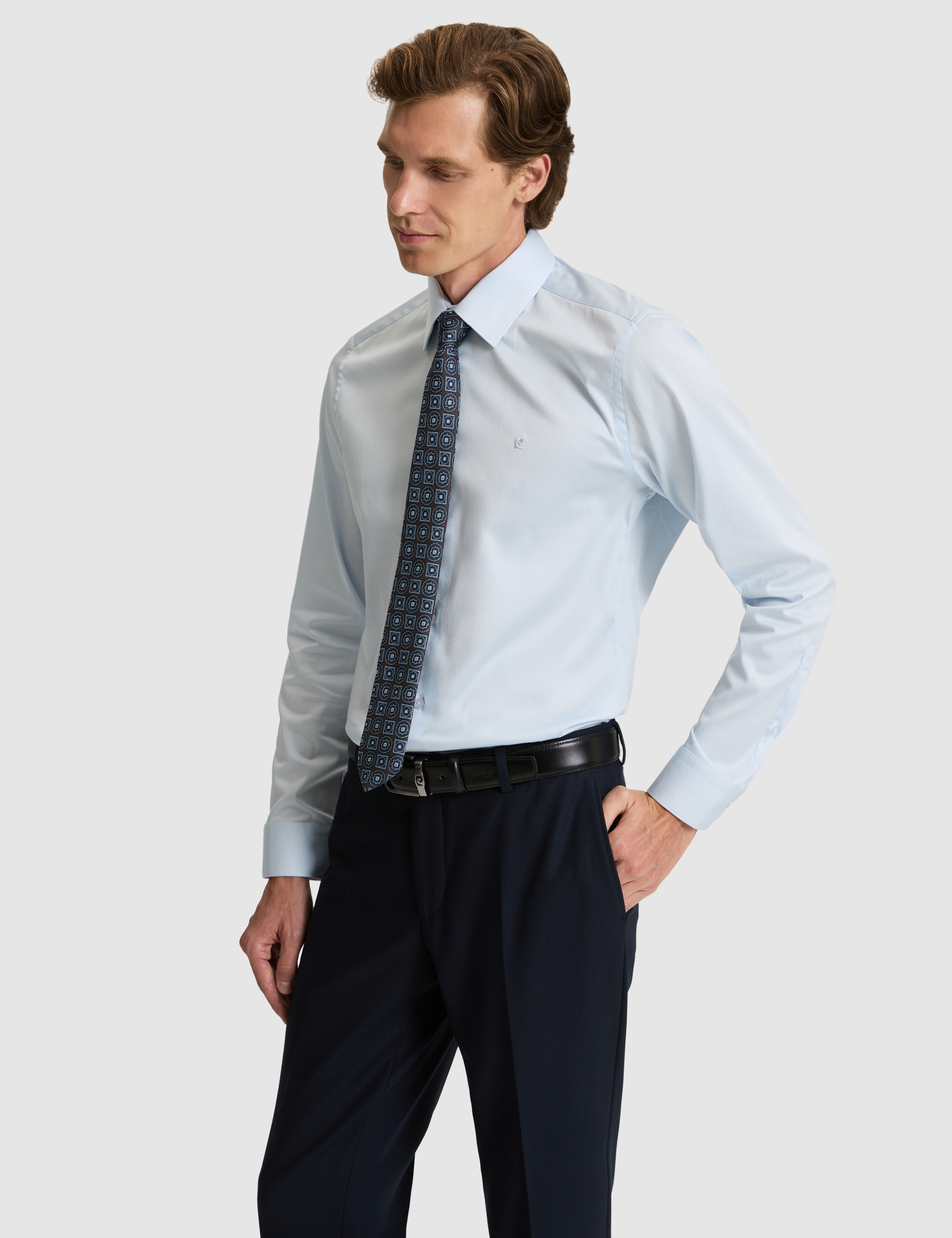 Açık Mavi Slim Fit Uzun Kollu Basic Gömlek