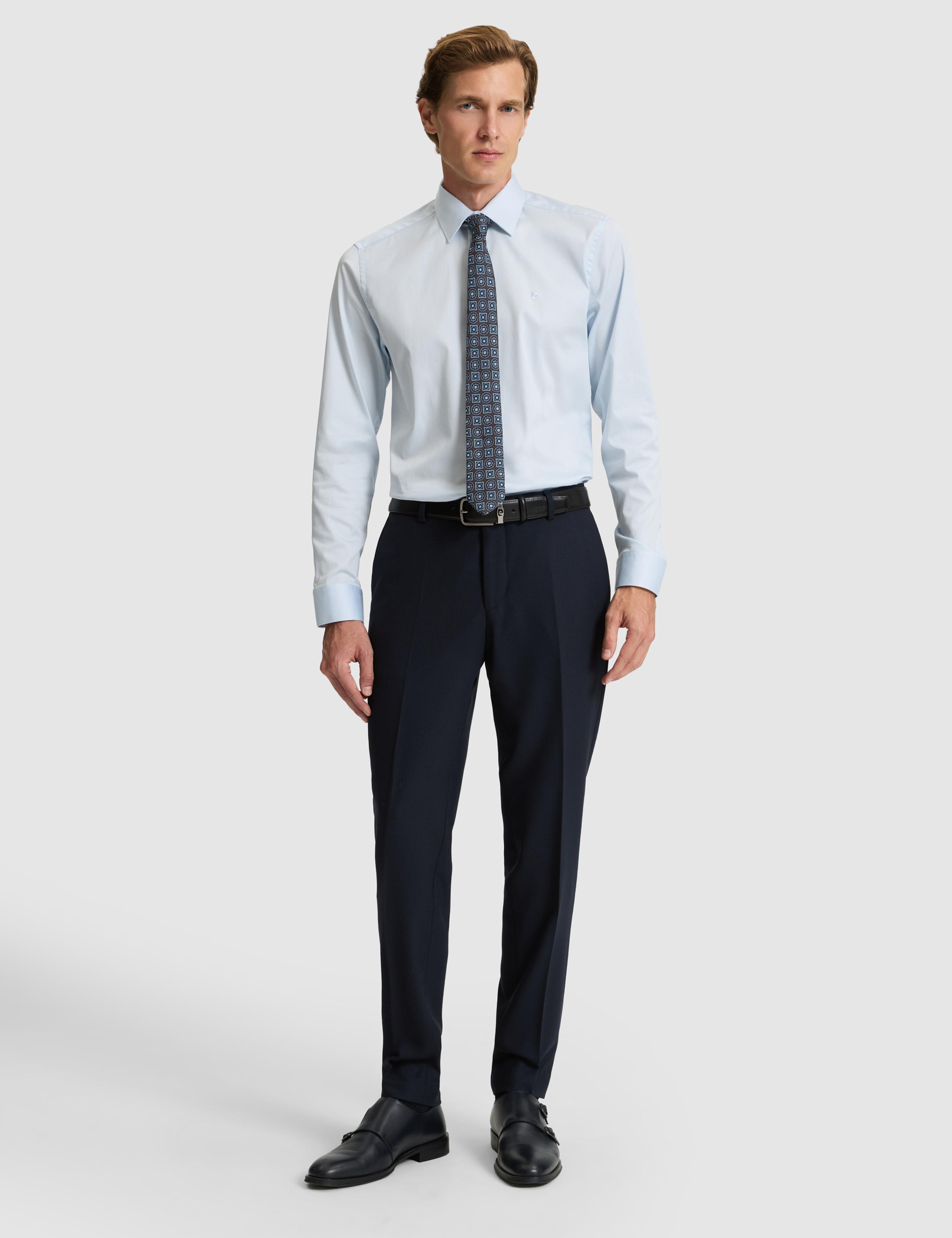 Açık Mavi Slim Fit Uzun Kollu Basic Gömlek