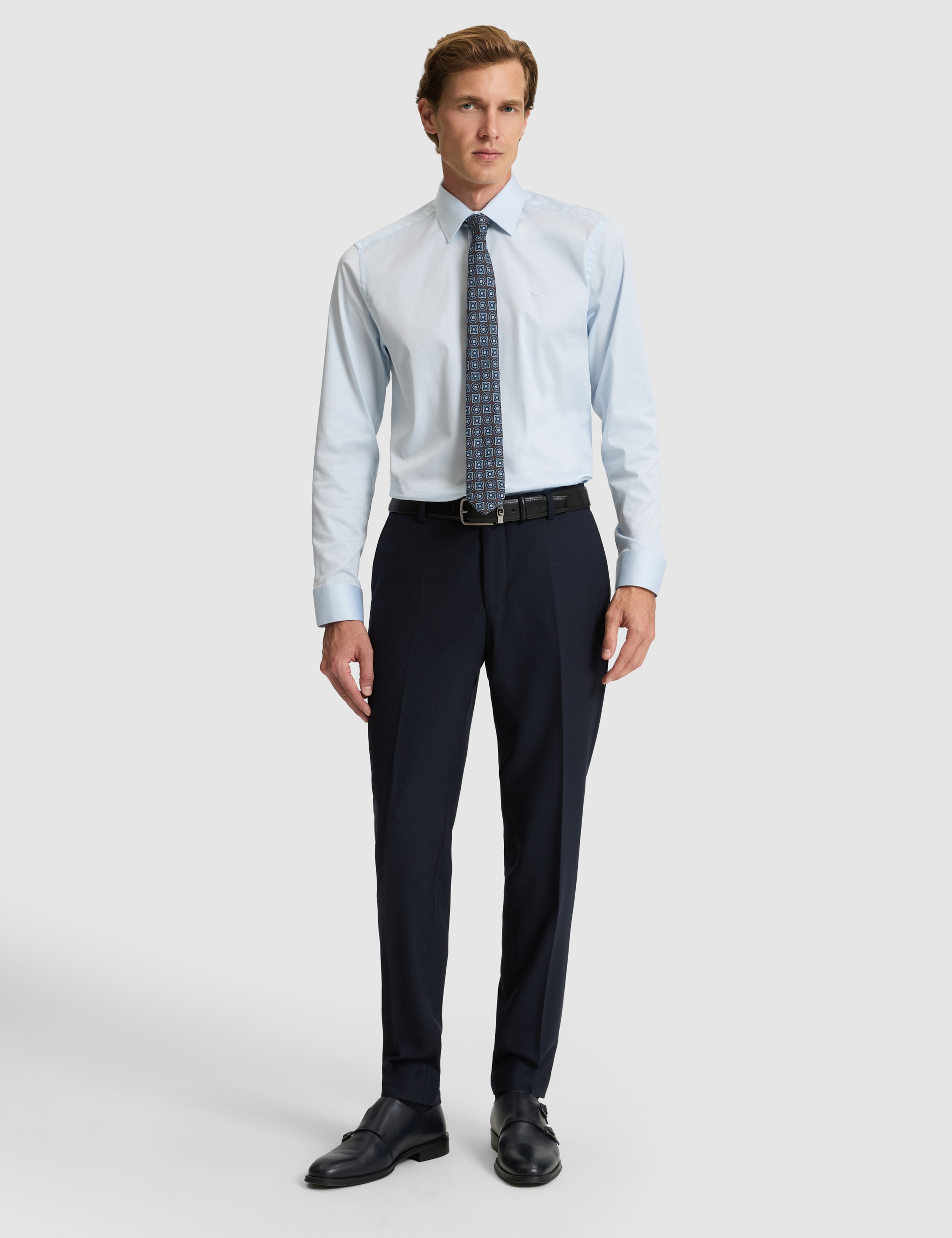 Açık Mavi Slim Fit Uzun Kollu Basic Gömlek - Image 4