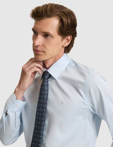 Açık Mavi Slim Fit Uzun Kollu Basic Gömlek