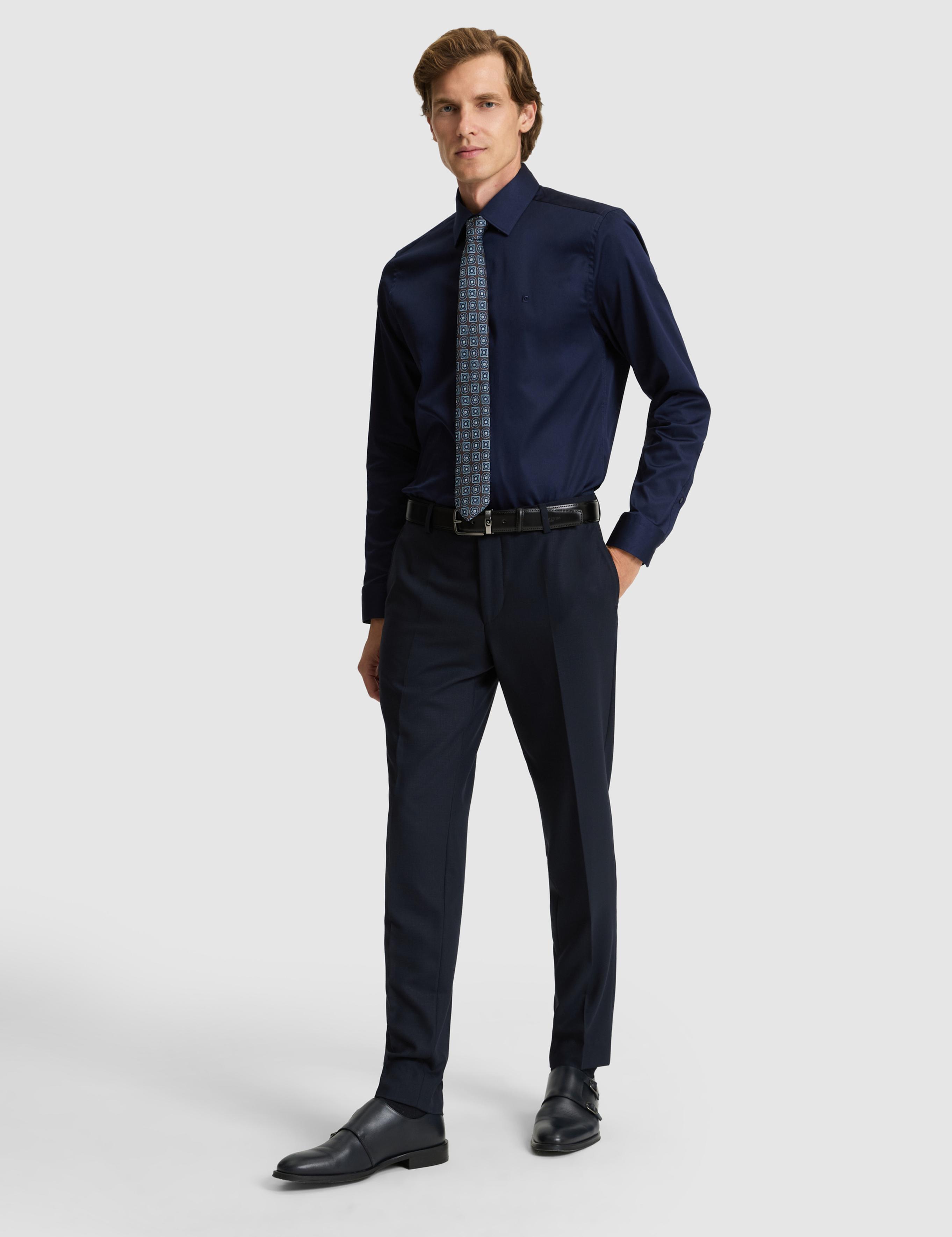 Lacivert Slim Fit Uzun Kollu Basic Gömlek