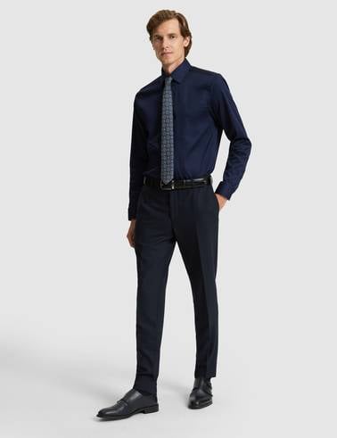 Lacivert Slim Fit Uzun Kollu Basic Gömlek