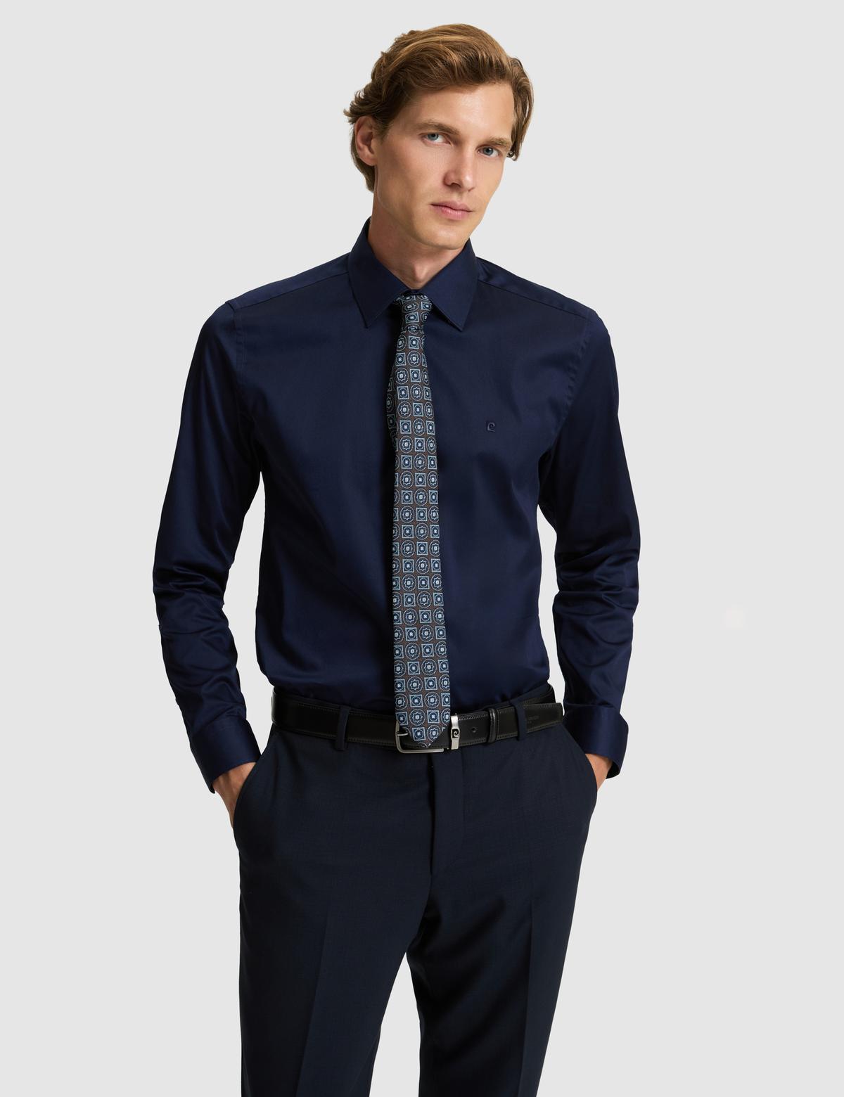 Lacivert Slim Fit Uzun Kollu Basic Gömlek