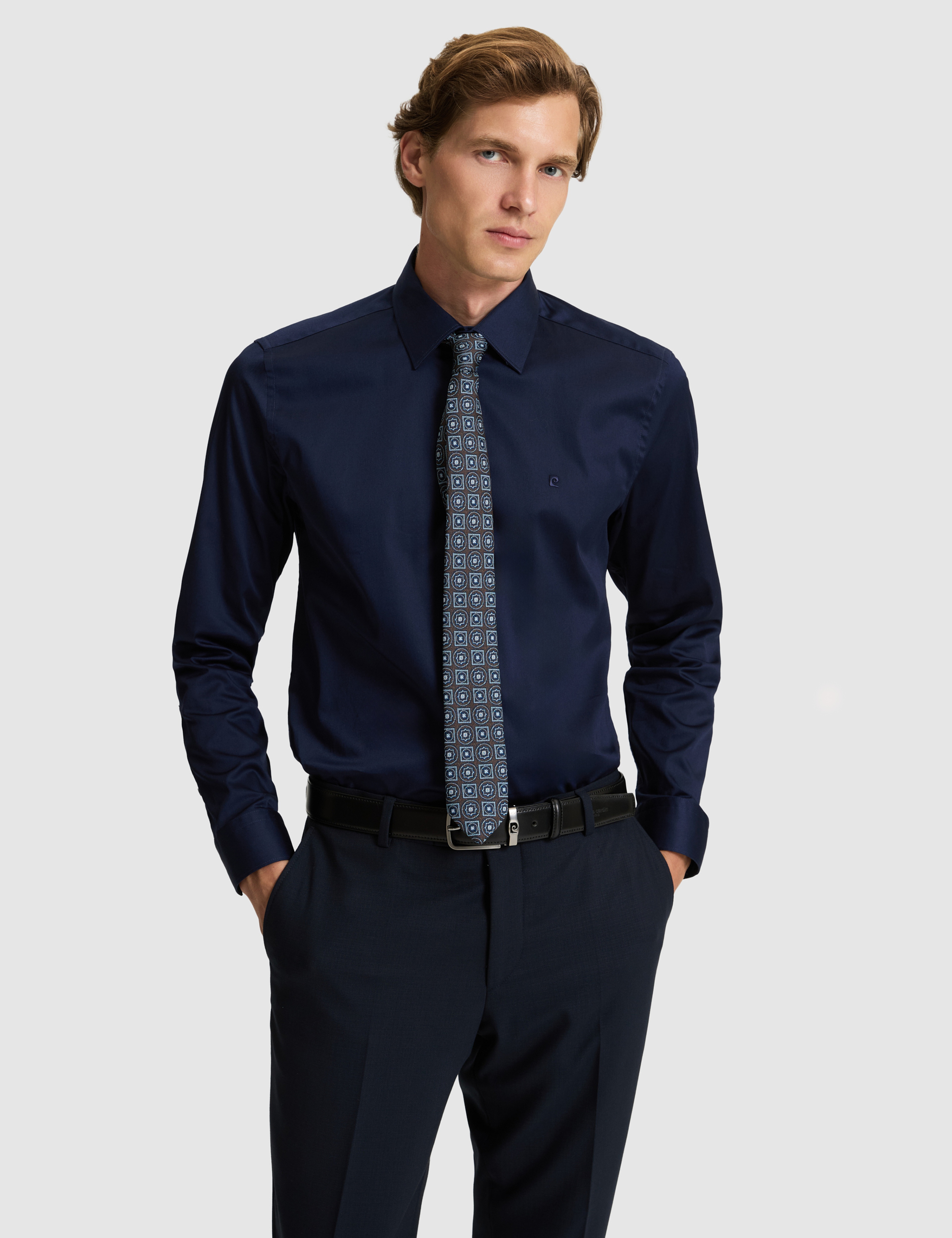 Lacivert Slim Fit Uzun Kollu Basic Gömlek