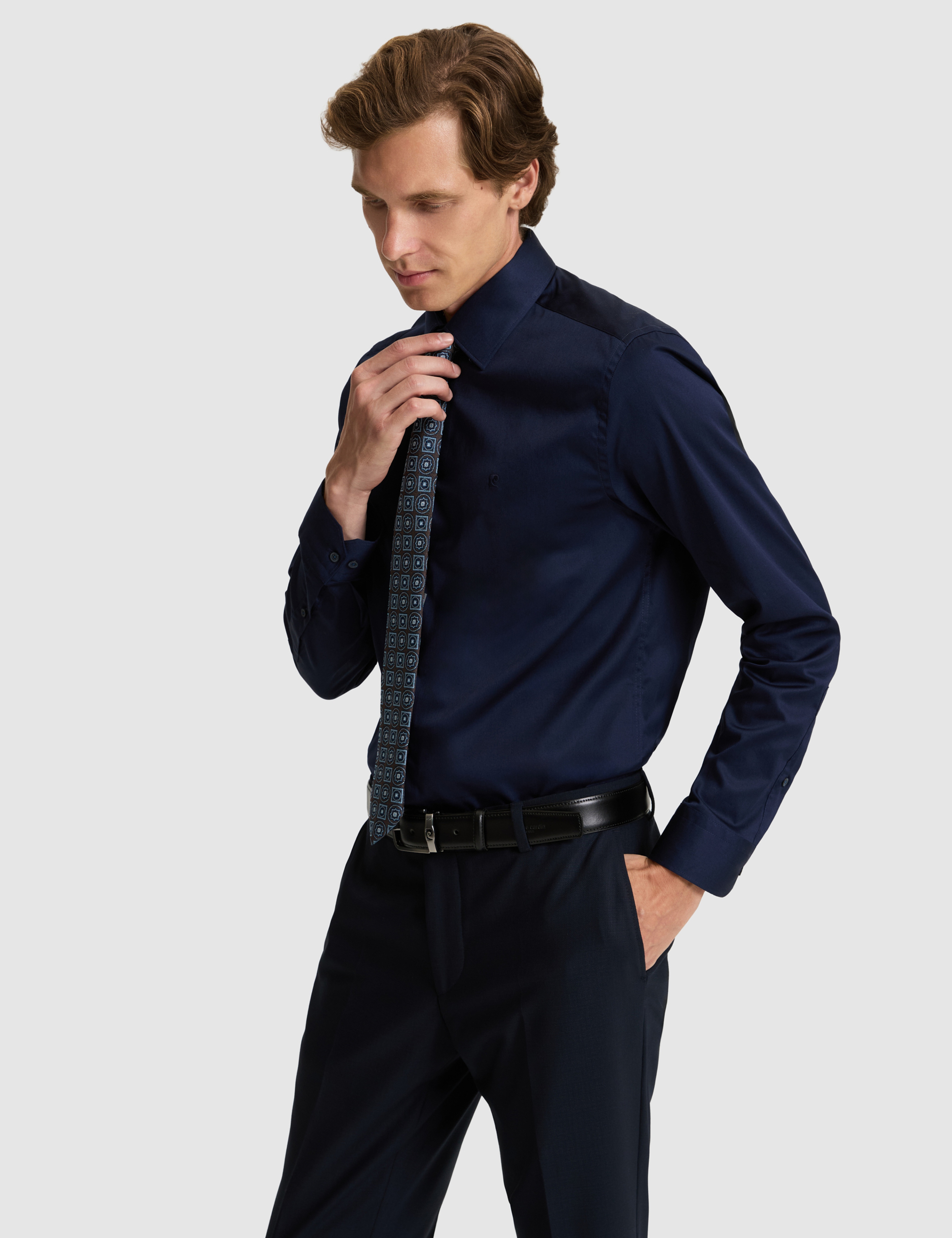 Lacivert Slim Fit Uzun Kollu Basic Gömlek - Image 3