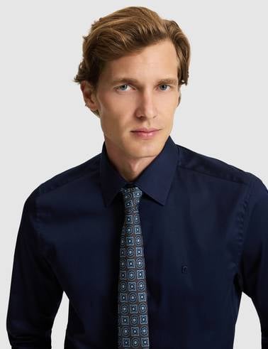 Lacivert Slim Fit Uzun Kollu Basic Gömlek