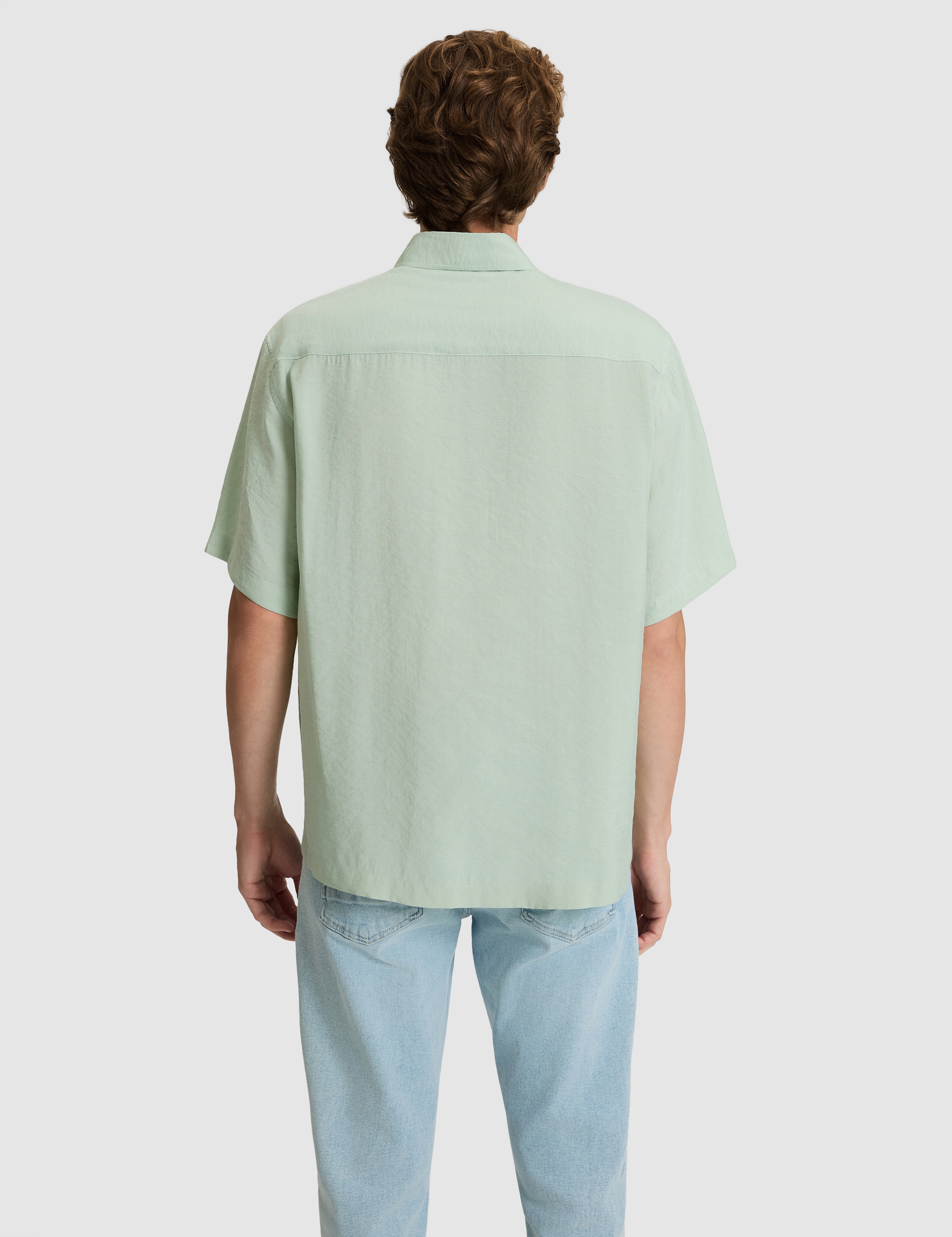 Su Yeşili Oversize Kısa Kollu Gömlek - Image 5