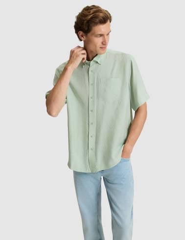 Su Yeşili Oversize Kısa Kollu Gömlek