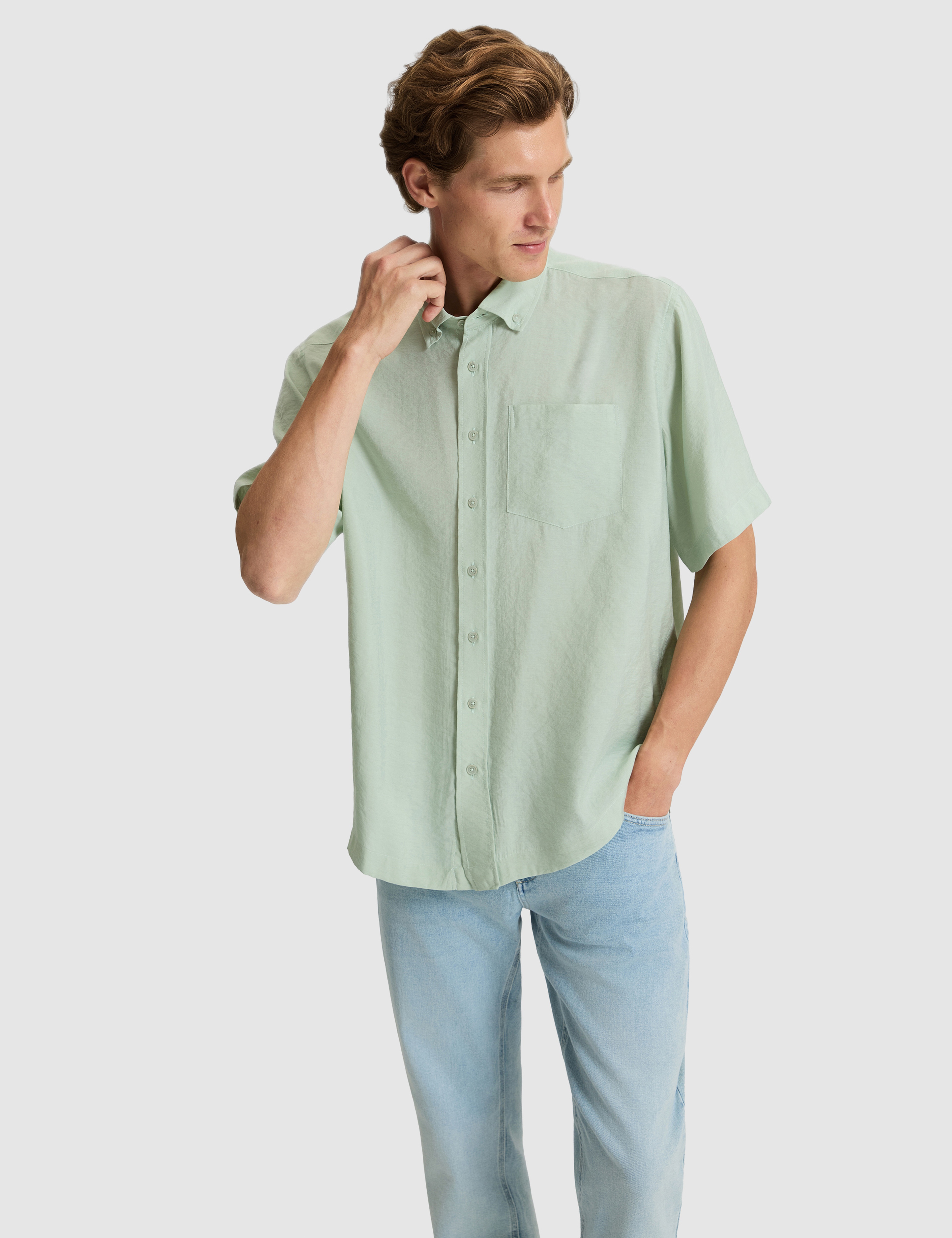 Su Yeşili Oversize Kısa Kollu Gömlek