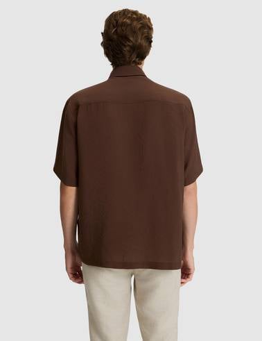 Koyu Kahverengi Oversize Kısa Kollu Gömlek