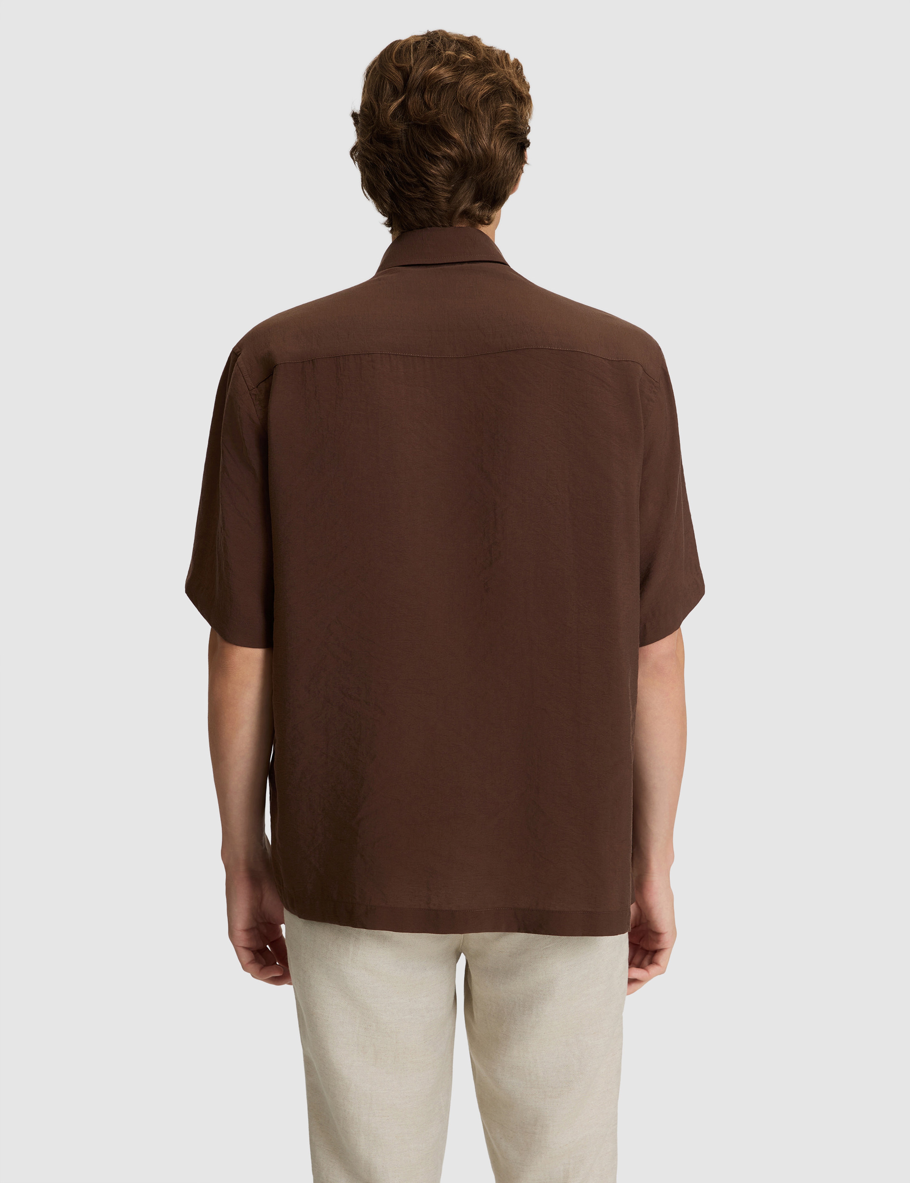 Koyu Kahverengi Oversize Kısa Kollu Gömlek - Image 5