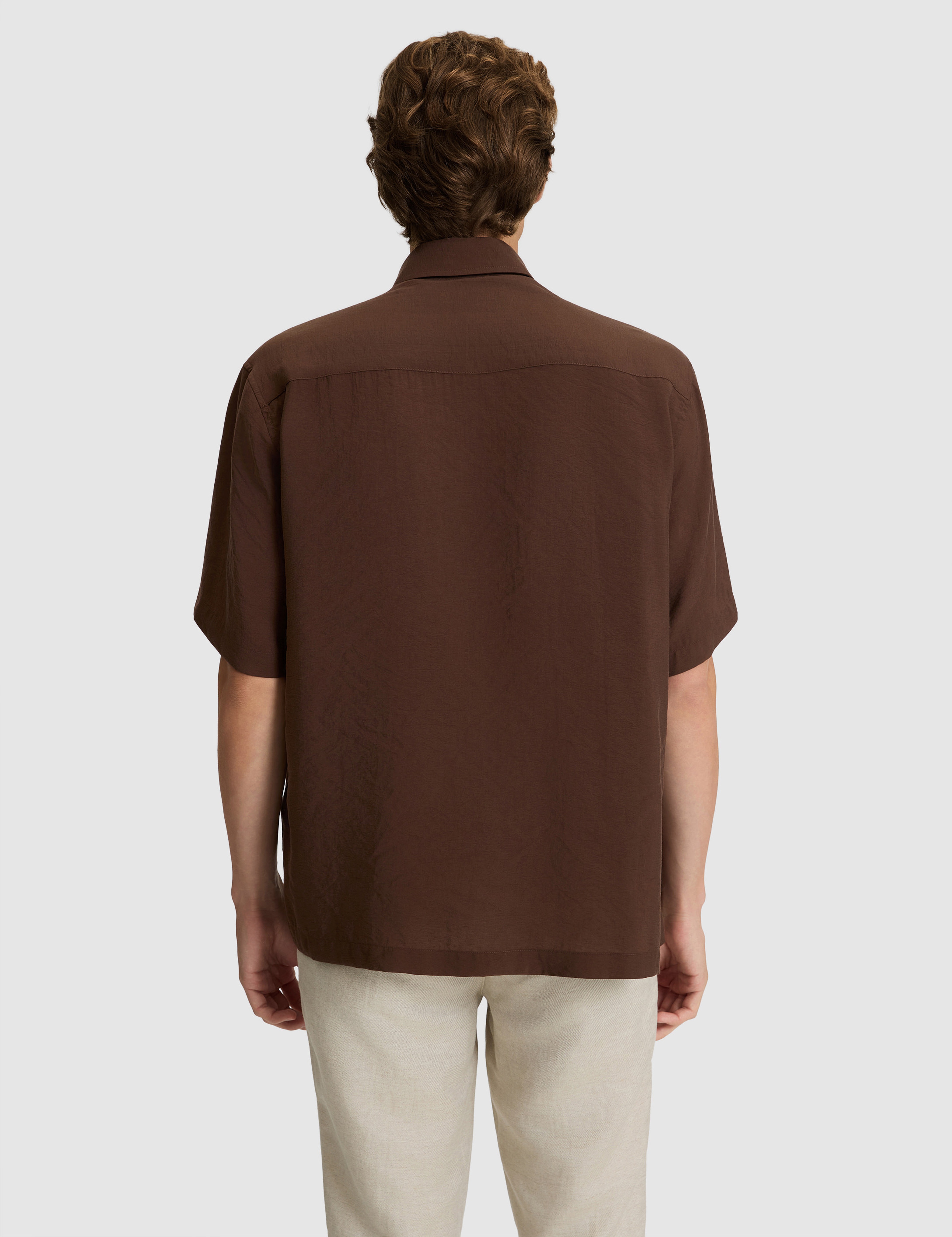 Koyu Kahverengi Oversize Kısa Kollu Gömlek