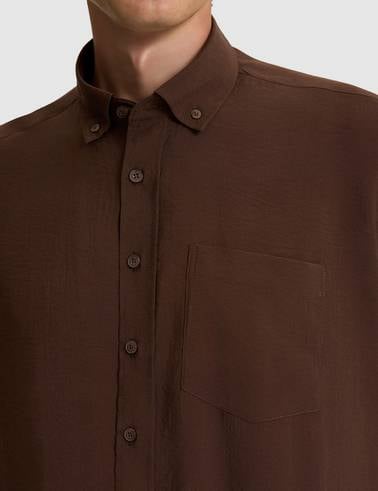 Koyu Kahverengi Oversize Kısa Kollu Gömlek