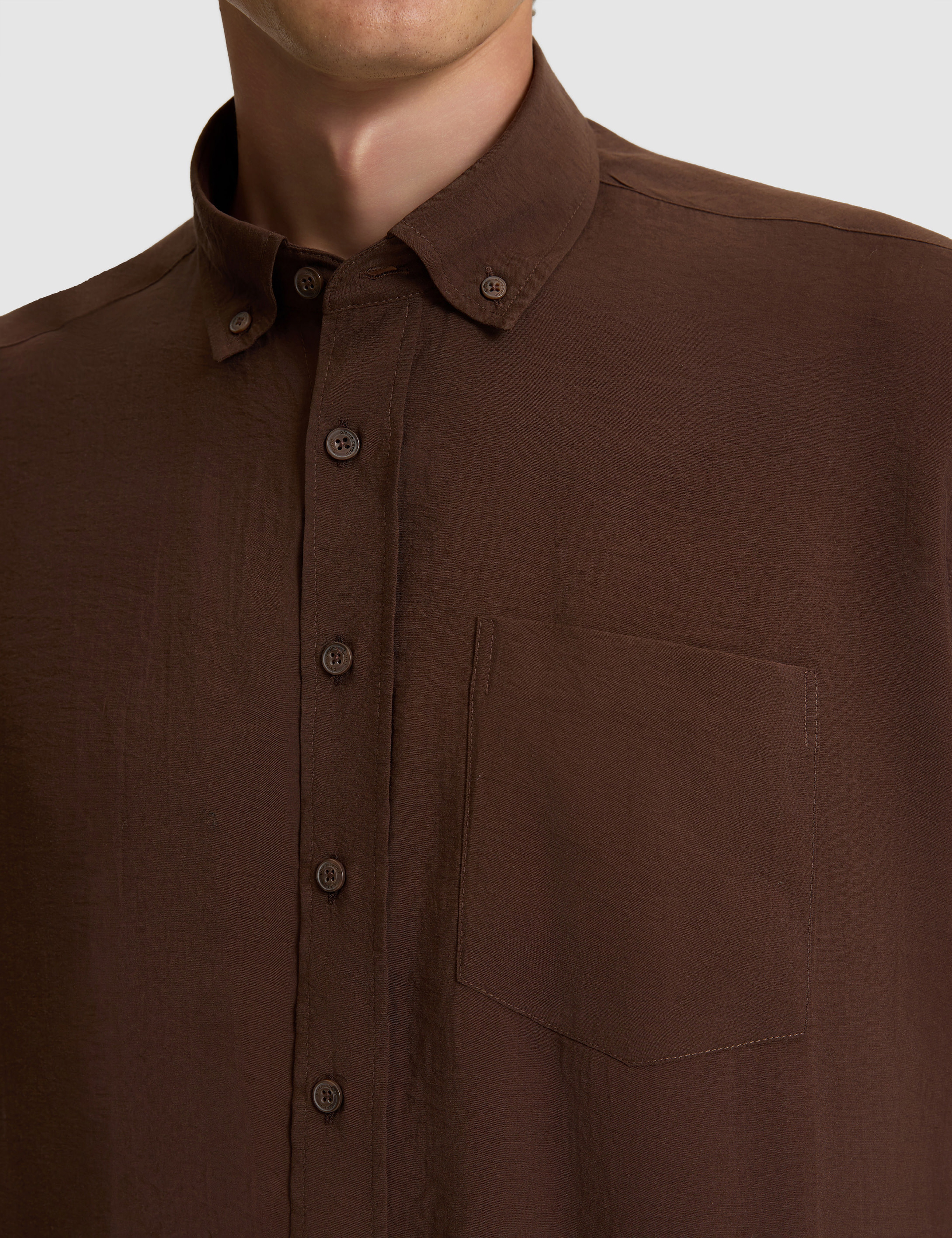 Koyu Kahverengi Oversize Kısa Kollu Gömlek - Image 6
