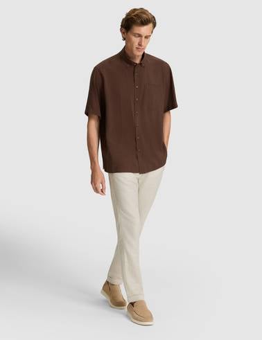 Koyu Kahverengi Oversize Kısa Kollu Gömlek