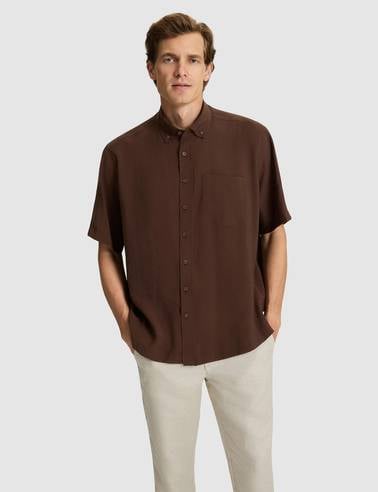 Koyu Kahverengi Oversize Kısa Kollu Gömlek