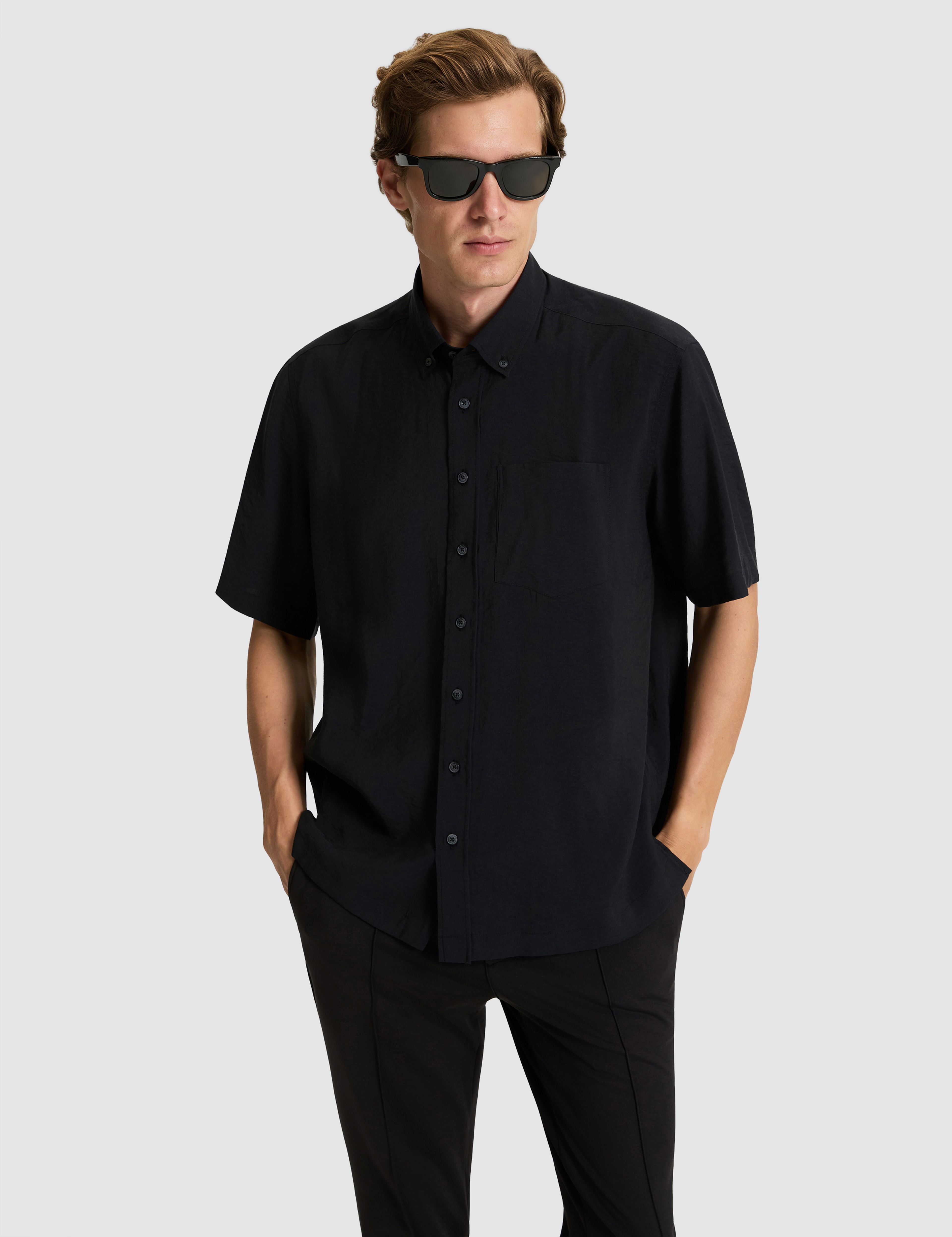 Siyah Oversize Kısa Kollu Gömlek - Image 4