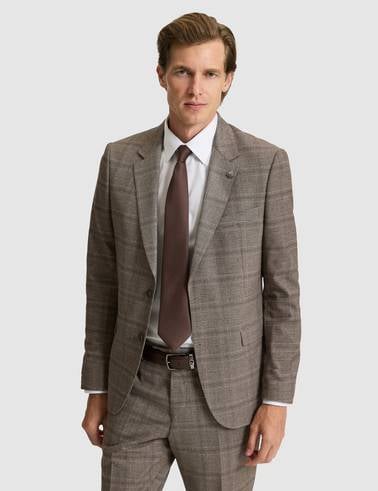 Açık Kahverengi Slim Fit Ekose Takım Elbise