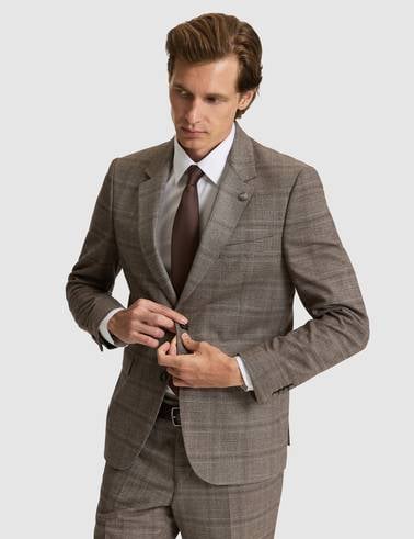 Açık Kahverengi Slim Fit Ekose Takım Elbise