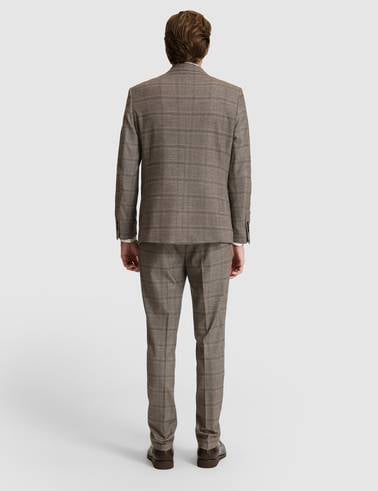 Açık Kahverengi Slim Fit Ekose Takım Elbise