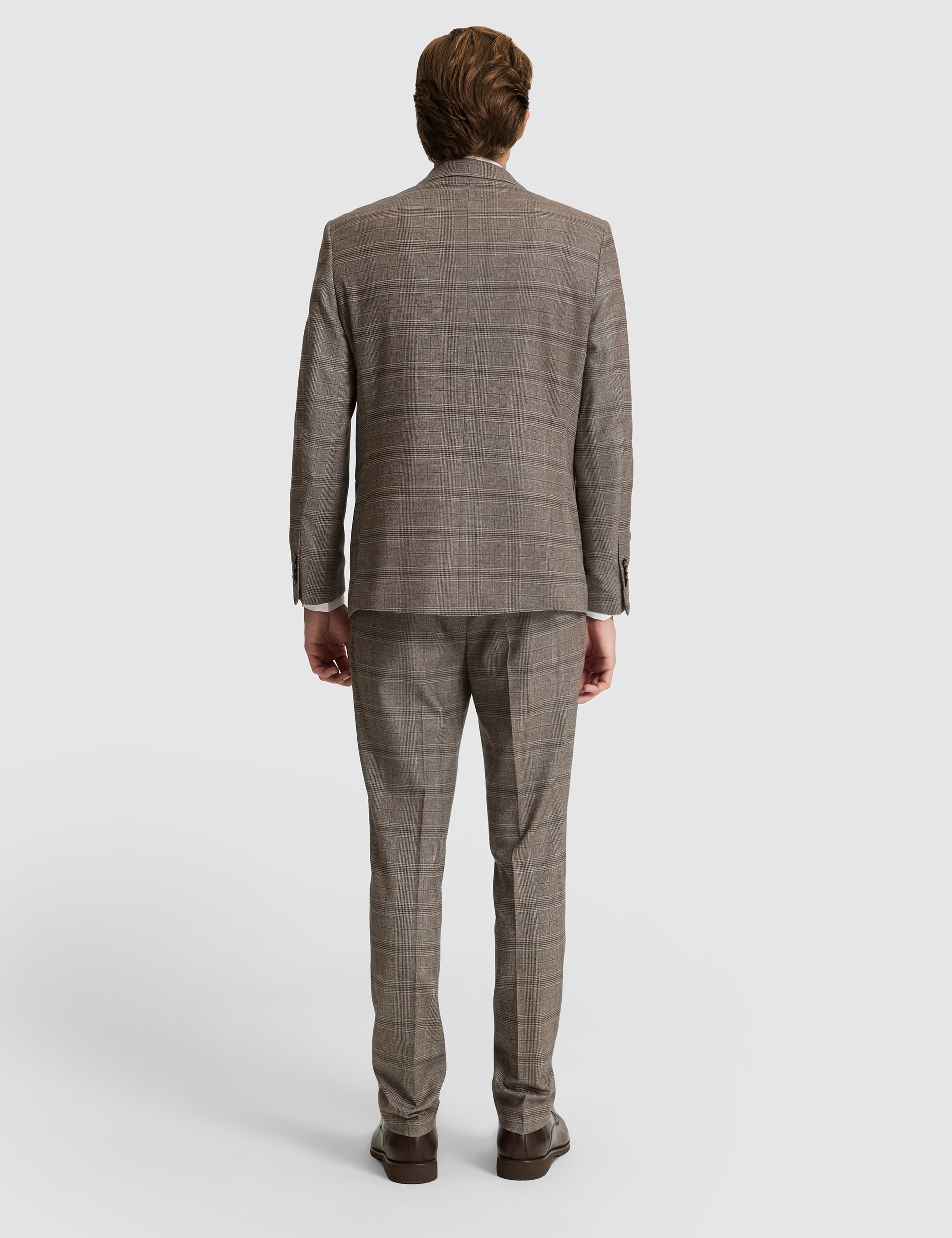 Açık Kahverengi Slim Fit Ekose Takım Elbise