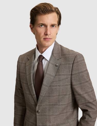Açık Kahverengi Slim Fit Ekose Takım Elbise