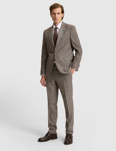 Açık Kahverengi Slim Fit Ekose Takım Elbise