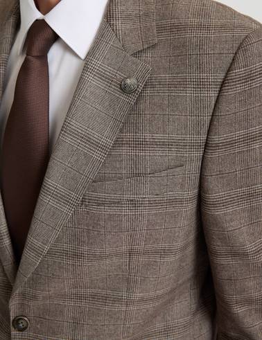 Açık Kahverengi Slim Fit Ekose Takım Elbise