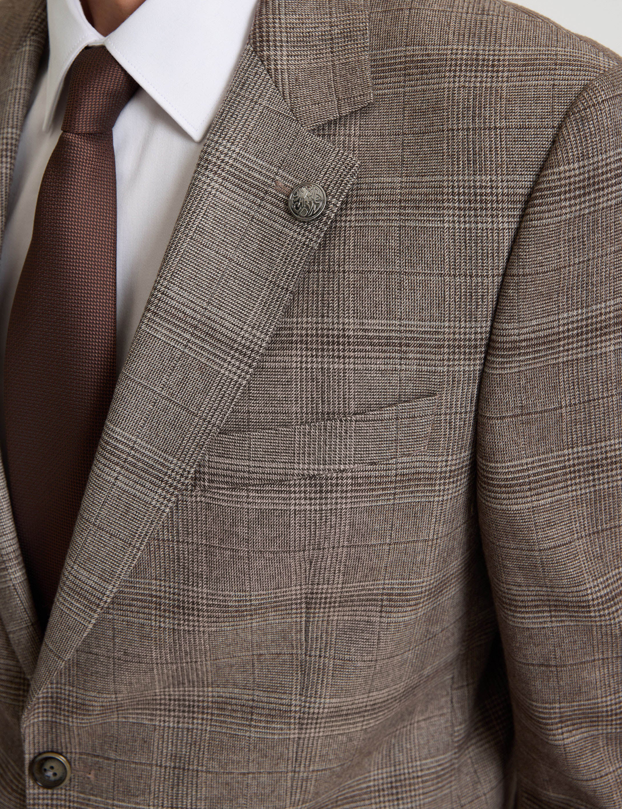 Açık Kahverengi Slim Fit Ekose Takım Elbise - Image 7