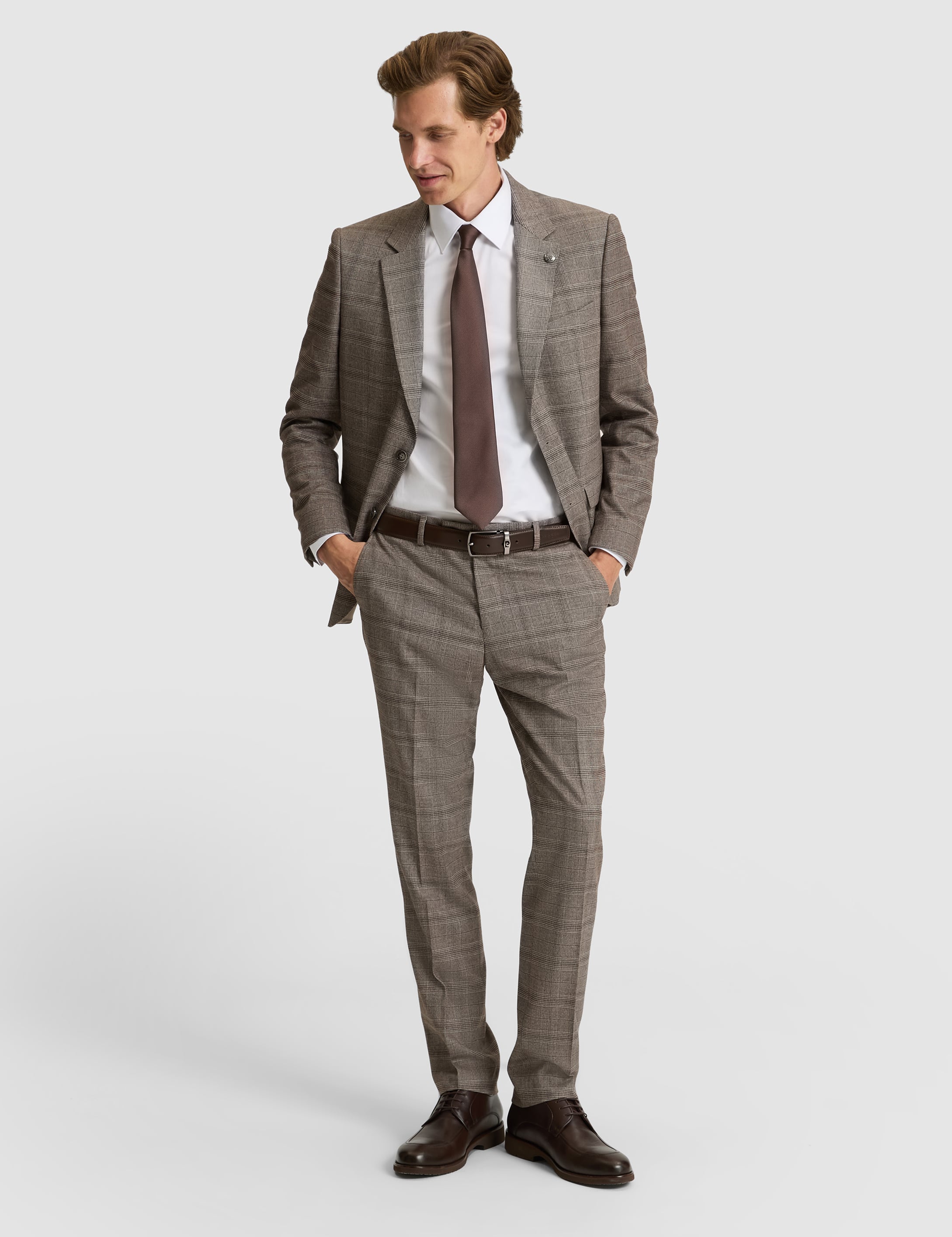 Açık Kahverengi Slim Fit Ekose Takım Elbise - Image 3