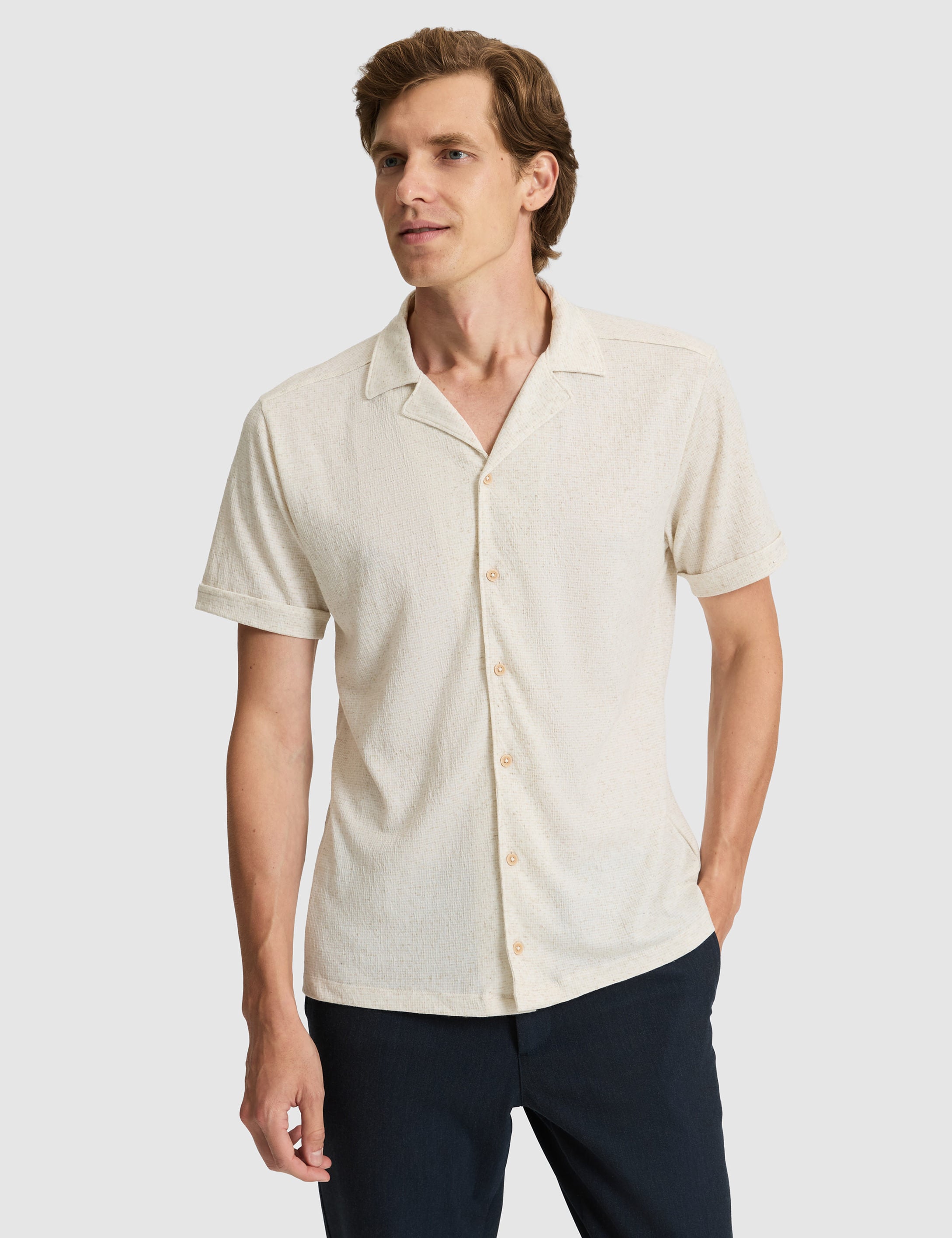 Bej Slim Fit Örme Gömlek - 50288946020