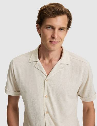 Bej Slim Fit Örme Gömlek