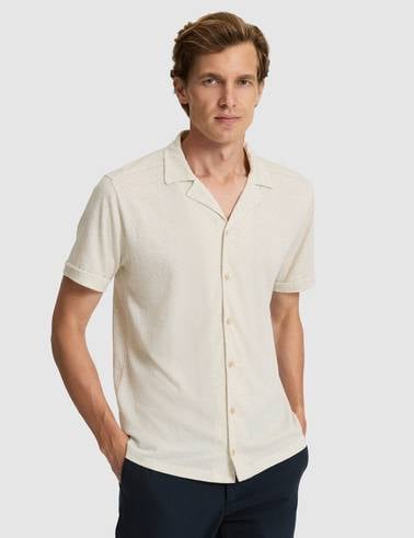 Bej Slim Fit Örme Gömlek
