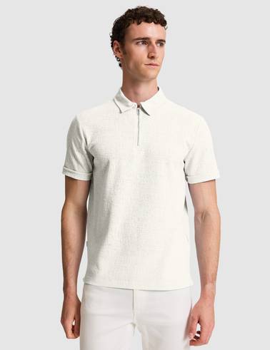 Ekru Slim Fit Fermuarlı Polo Yaka Tişört