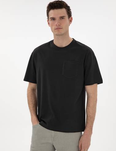 Siyah Comfort Fit %100 Pamuk Bisiklet Yaka Basic Tişört
