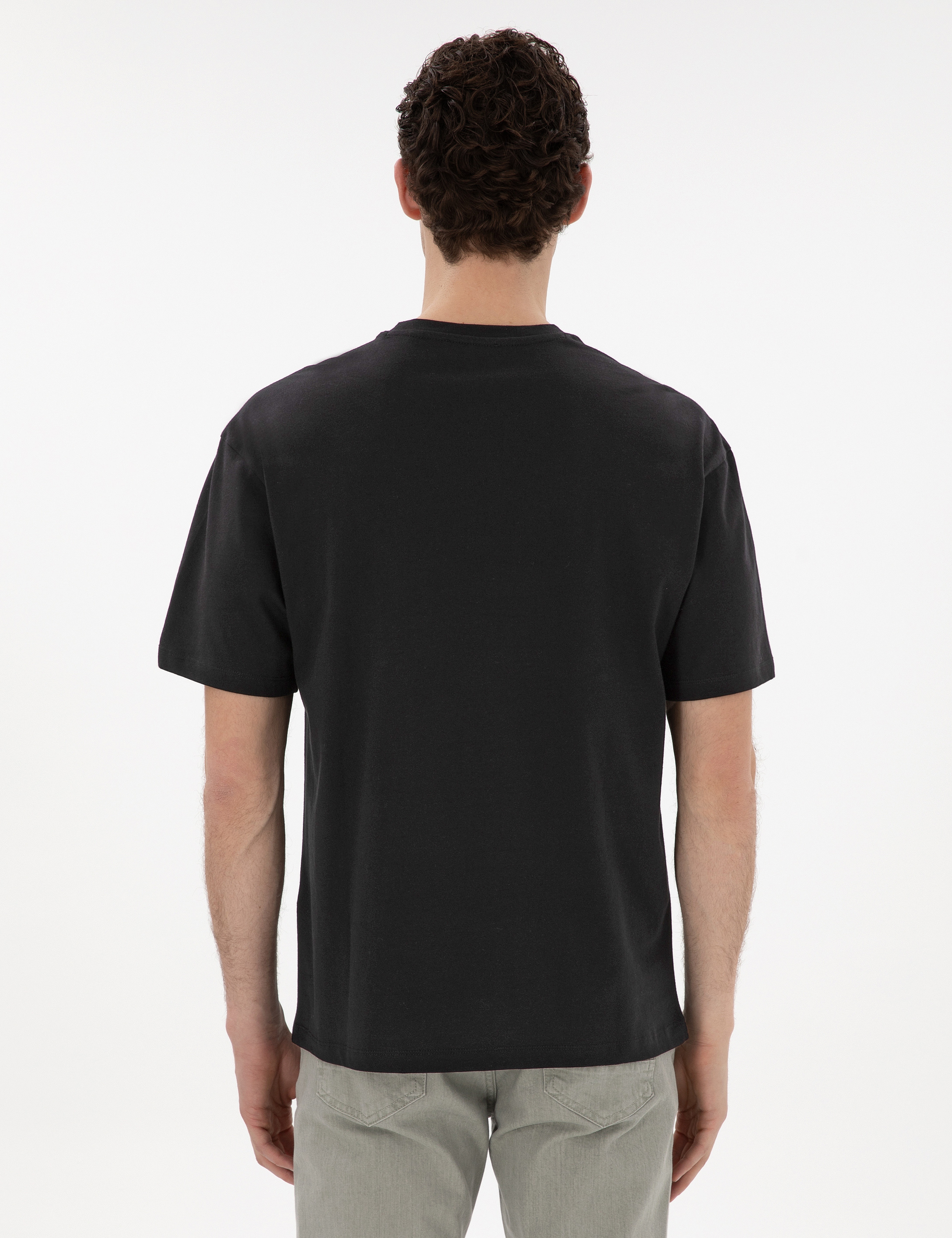 Siyah Comfort Fit %100 Pamuk Bisiklet Yaka Basic Tişört - Image 5