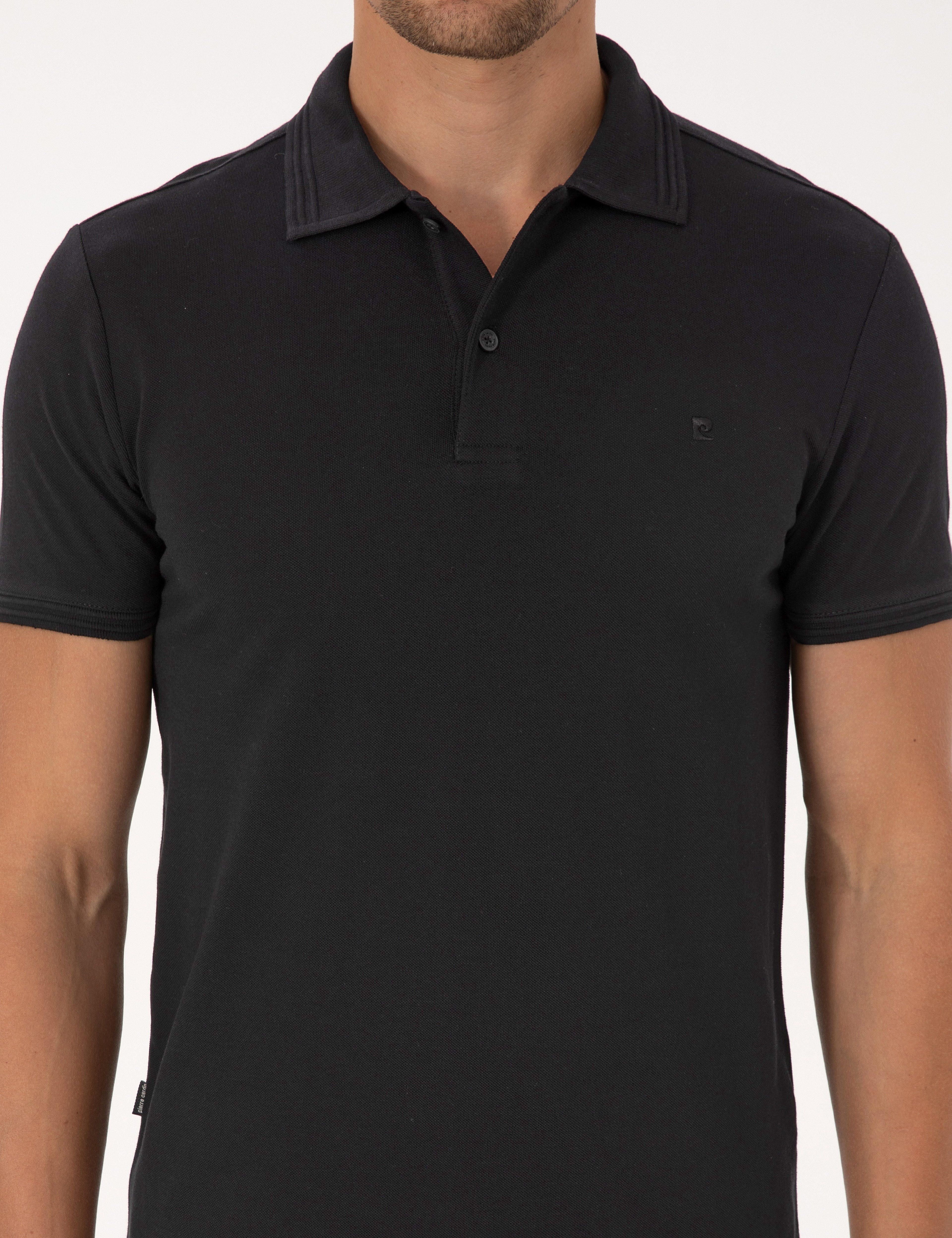 Siyah Slim Fit %100 Pamuk Kıvrılmaz Düğmeli Polo Yaka Basic Tişört
