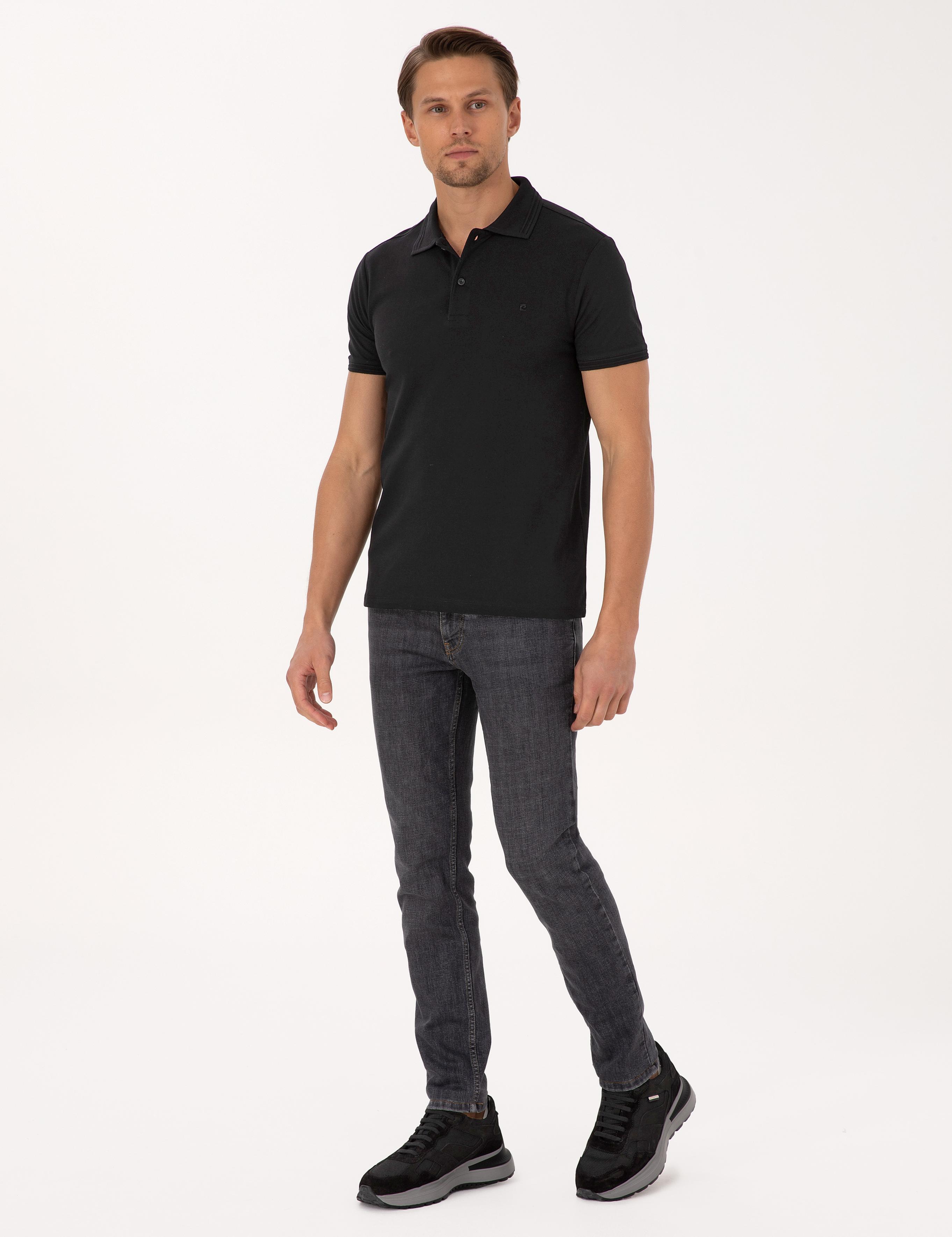 Siyah Slim Fit %100 Pamuk Kıvrılmaz Düğmeli Polo Yaka Basic Tişört