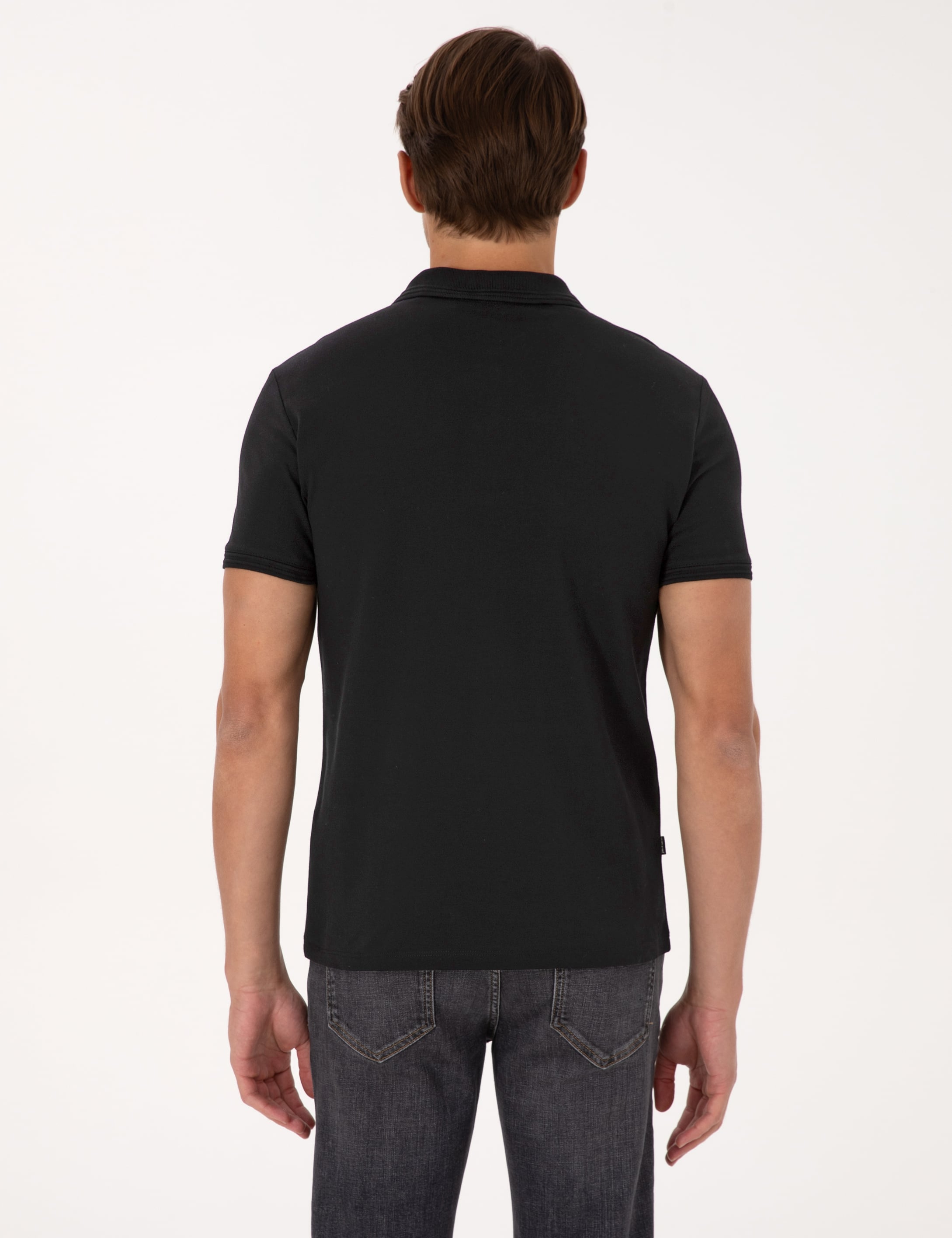 Siyah Slim Fit %100 Pamuk Kıvrılmaz Düğmeli Polo Yaka Basic Tişört - 50325323150